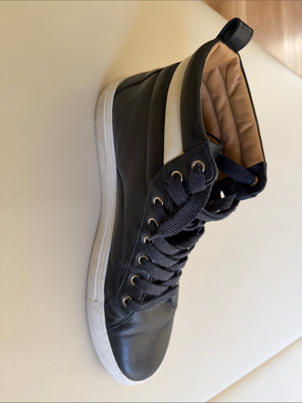 Bally Black Leather High-Top Sneakers with White Side Stripe